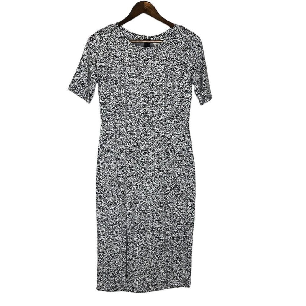 Loft NWT Women's Leopard Black and White Midi Dress with Side Slit Size 2